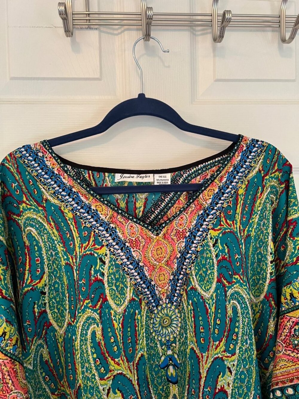 Jessica Taylor Boho Kaftan Dress Paisley VNeck Short Sleeves One Size - Picture 4 of 7